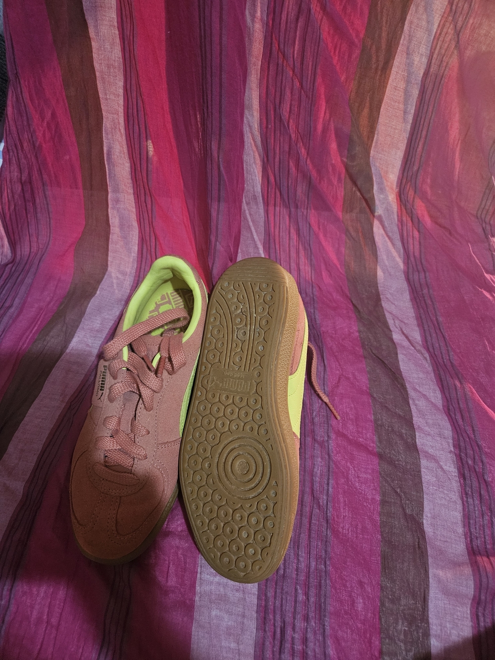 Puma Pink and Neon Yellow Kids Athletic Shoes